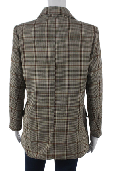Lioness Women Double Breasted Plaid Blazer Beige Polyester Size XS