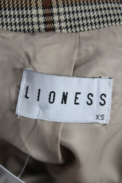 Lioness Women Double Breasted Plaid Blazer Beige Polyester Size XS