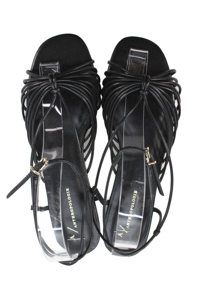 Anthropologie Womens Leather Strappy Slingbacks Sandals Black Size 8