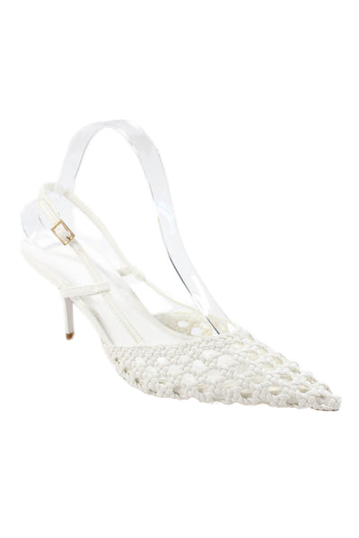 Billini Womens Woven Pointed Toe Lummi Slingbacks Pumps White Size 8