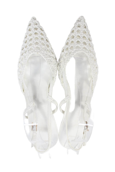 Billini Womens Woven Pointed Toe Lummi Slingbacks Pumps White Size 8