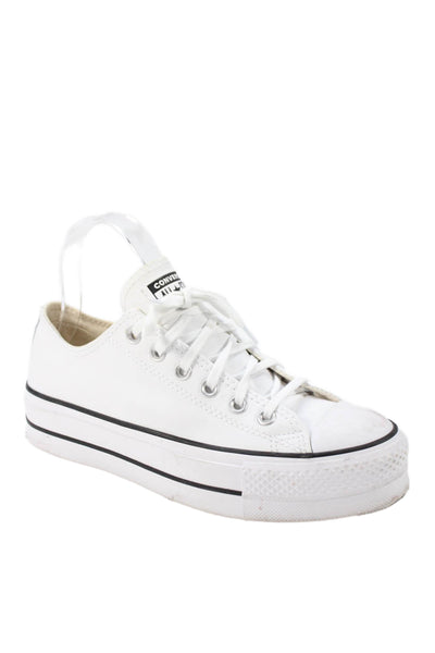 Converse Womens Leather All Star Lace Up Platform Sneakers White Size 8