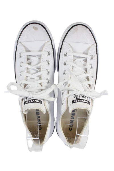 Converse Womens Leather All Star Lace Up Platform Sneakers White Size 8
