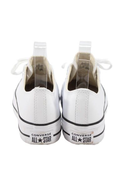 Converse Womens Leather All Star Lace Up Platform Sneakers White Size 8