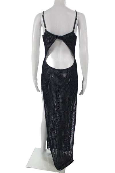 Meshki Womens Maxi Dress Blue Scoop Neck Sleeveless Polyester Long Size S