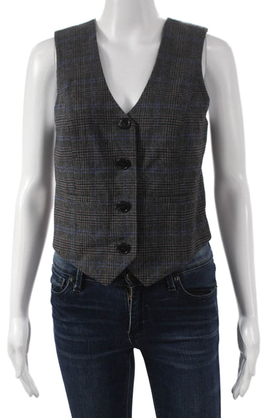 Madewell Womens Gray Plaid Wool V Neck Vest Button Size 0