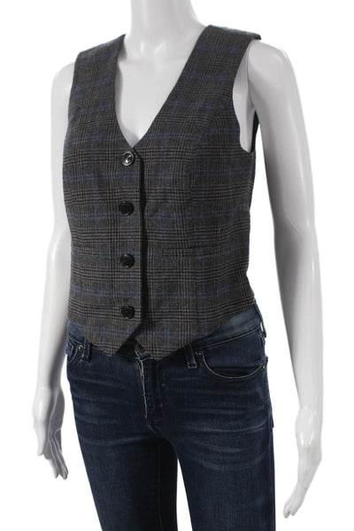 Madewell Womens Gray Plaid Wool V Neck Vest Button Size 0