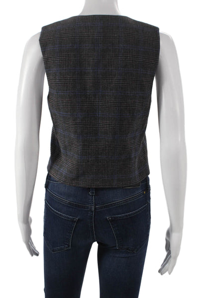 Madewell Womens Gray Plaid Wool V Neck Vest Button Size 0