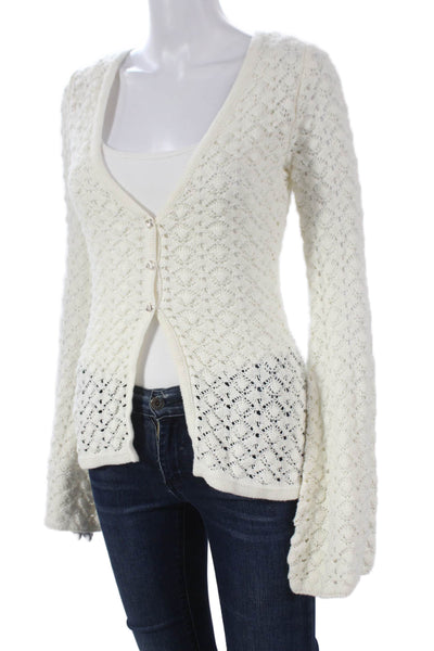 Meshki Womens Ivory Geometric V Neck Acrylic Cardigan Long Sleeve Size S