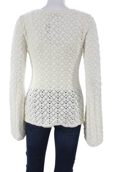 Meshki Womens Ivory Geometric V Neck Acrylic Cardigan Long Sleeve Size S