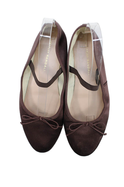 Loeffler Randall Womens Silk Round Toe Bow Tied Ballet Flats Brown Size 9