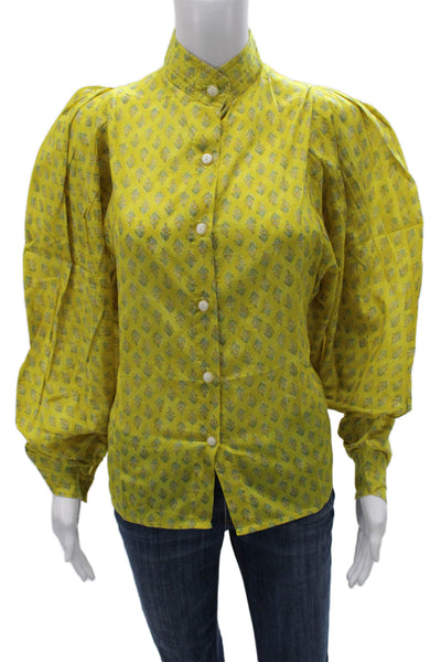 Claramonte Womens Cotton Floral Collared Button Long Sleeve Basic Blouse Size S