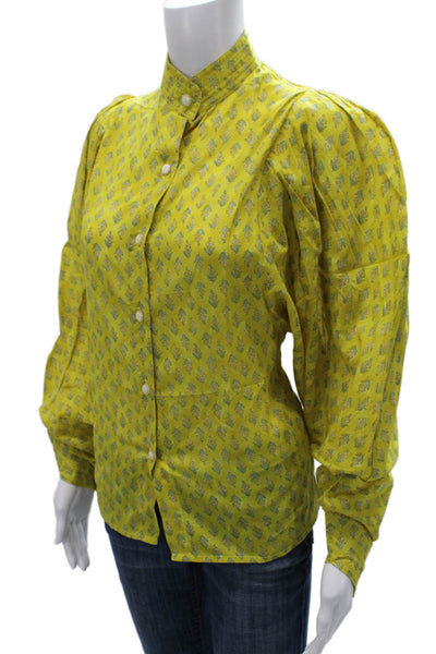 Claramonte Womens Cotton Floral Collared Button Long Sleeve Basic Blouse Size S