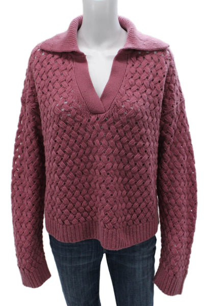 One Grey Day Women Cashmere Pullover Sweater Pink Collared Long Sleeve Size S