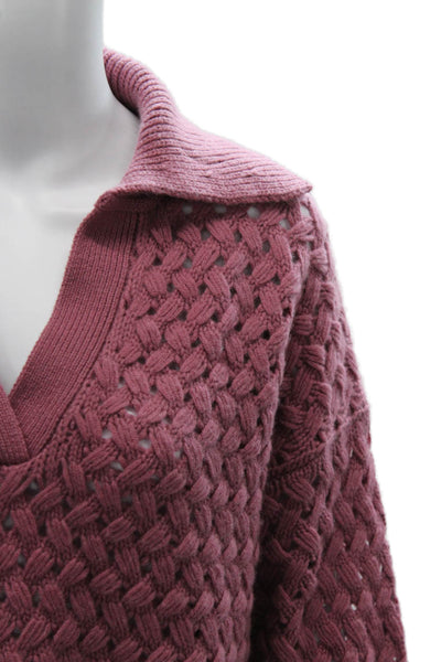 One Grey Day Women Cashmere Pullover Sweater Pink Collared Long Sleeve Size S