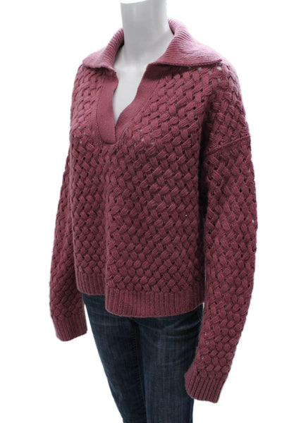 One Grey Day Women Cashmere Pullover Sweater Pink Collared Long Sleeve Size S