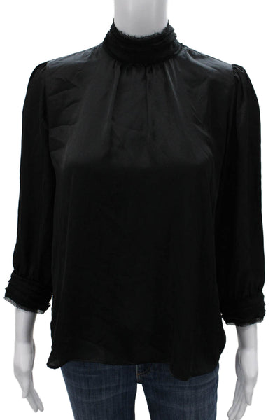 Zara Women Black High Neck Long Sleeve Basic Blouse Polyester Pullover Size XS