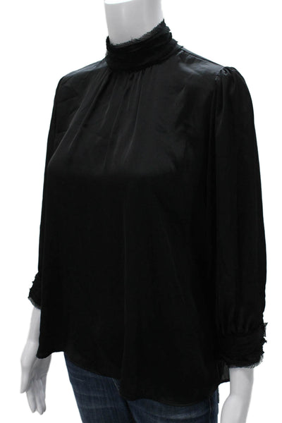 Zara Women Black High Neck Long Sleeve Basic Blouse Polyester Pullover Size XS