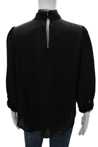 Zara Women Black High Neck Long Sleeve Basic Blouse Polyester Pullover Size XS