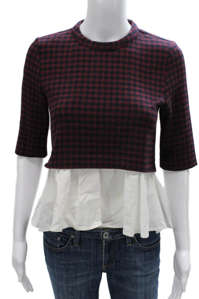 Trf Collection Zara Women Basic Blouse Multicolor Checked Zip 3/4 Sleeve Size S