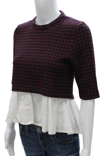 Trf Collection Zara Women Basic Blouse Multicolor Checked Zip 3/4 Sleeve Size S