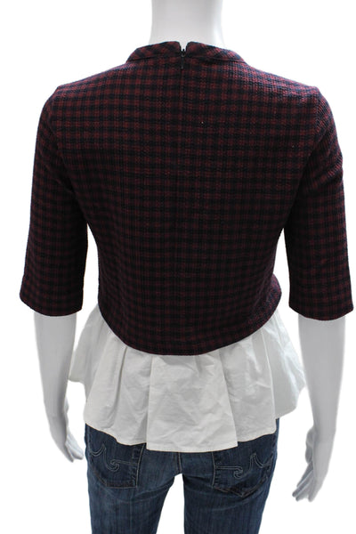 Trf Collection Zara Women Basic Blouse Multicolor Checked Zip 3/4 Sleeve Size S