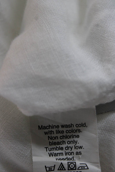 J Crew Women Basic Linen White Round Neck Long Sleeve Blouse Size 4