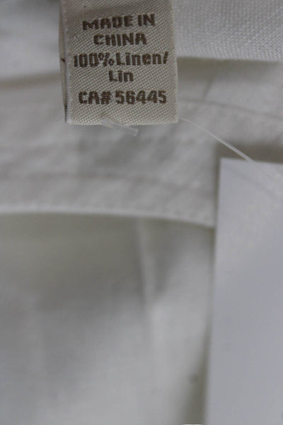 J Crew Women Basic Linen White Round Neck Long Sleeve Blouse Size 4