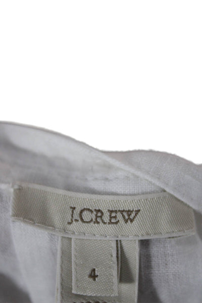 J Crew Women Basic Linen White Round Neck Long Sleeve Blouse Size 4