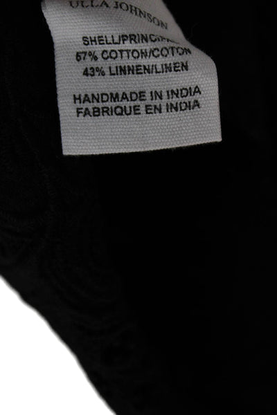 Ulla Johnson Women Black Square Neck Basic Blouse Cotton Short Sleeve Size 2