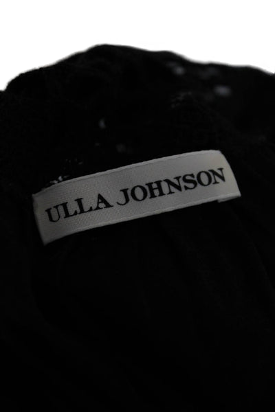 Ulla Johnson Women Black Square Neck Basic Blouse Cotton Short Sleeve Size 2