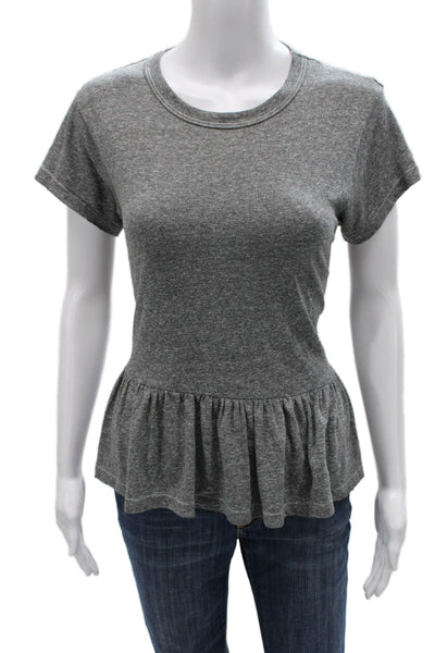 The Great Womens Basic Gray Polyester Crew Neck Short Sleeve T-Shirt Size 0