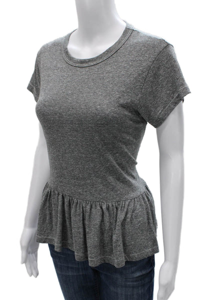 The Great Womens Basic Gray Polyester Crew Neck Short Sleeve T-Shirt Size 0