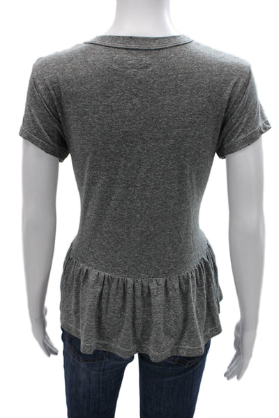 The Great Womens Basic Gray Polyester Crew Neck Short Sleeve T-Shirt Size 0