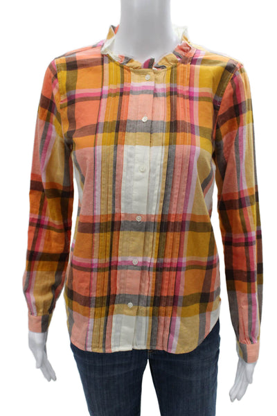 J Crew Women Basic Collared Plaid Cotton Button Long Sleeve Blouse Size S