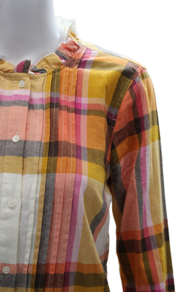 J Crew Women Basic Collared Plaid Cotton Button Long Sleeve Blouse Size S