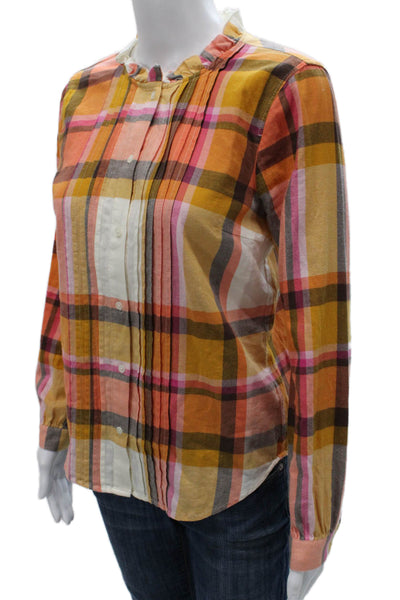 J Crew Women Basic Collared Plaid Cotton Button Long Sleeve Blouse Size S