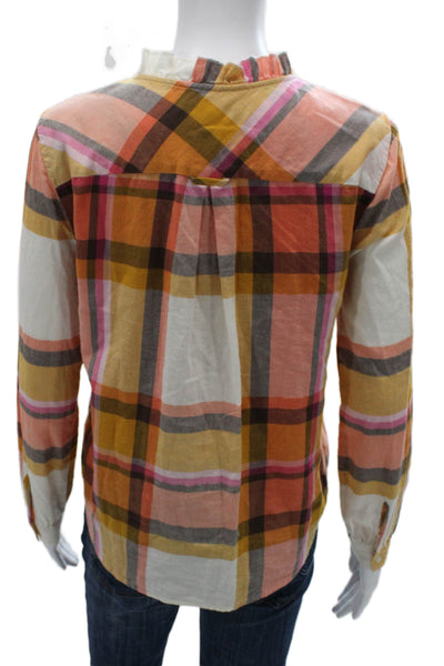 J Crew Women Basic Collared Plaid Cotton Button Long Sleeve Blouse Size S
