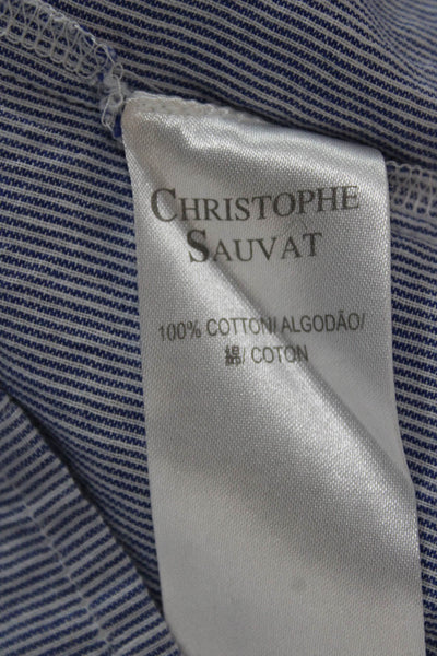 Christophe Sauvat Womens Blue Striped VNeck Tunic Blouse Long Sleeve Size XS