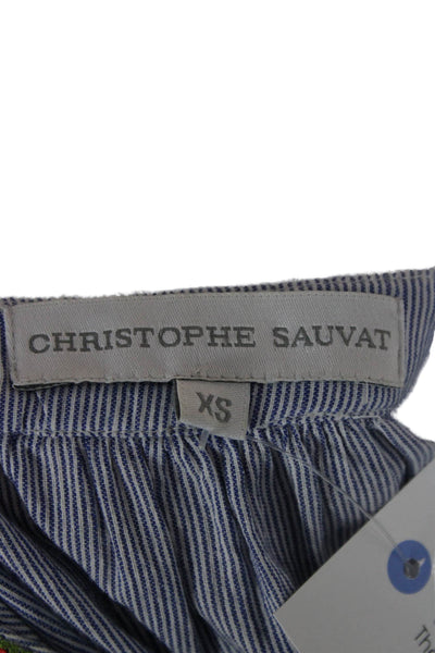 Christophe Sauvat Womens Blue Striped VNeck Tunic Blouse Long Sleeve Size XS