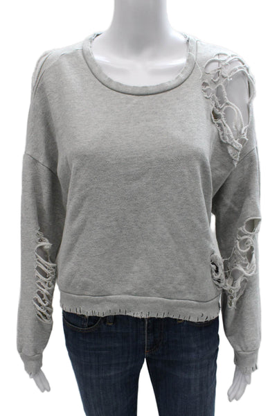 NSF Women Gray Pullover Sweatshirt Cotton Crew Neck Long Sleeve Size PP