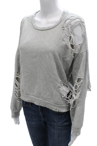 NSF Women Gray Pullover Sweatshirt Cotton Crew Neck Long Sleeve Size PP