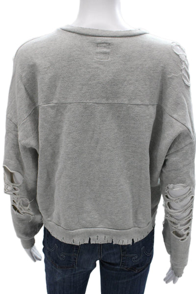 NSF Women Gray Pullover Sweatshirt Cotton Crew Neck Long Sleeve Size PP