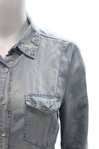 BLANKNYC Womens Blue Tencel Collared Basic Button-Up Long Sleeve Shirt Size XS