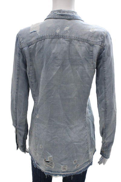 BLANKNYC Womens Blue Tencel Collared Basic Button-Up Long Sleeve Shirt Size XS