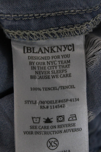 BLANKNYC Womens Blue Tencel Collared Basic Button-Up Long Sleeve Shirt Size XS