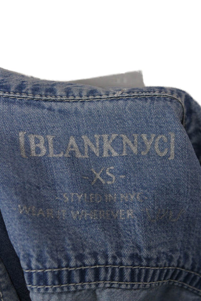 BLANKNYC Womens Blue Tencel Collared Basic Button-Up Long Sleeve Shirt Size XS
