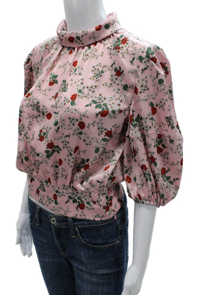 Zara Women Cropped Cowl Neck Floral Blouse Pink 3/4 Sleeve Size S