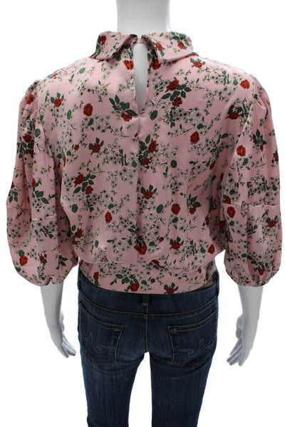 Zara Women Cropped Cowl Neck Floral Blouse Pink 3/4 Sleeve Size S