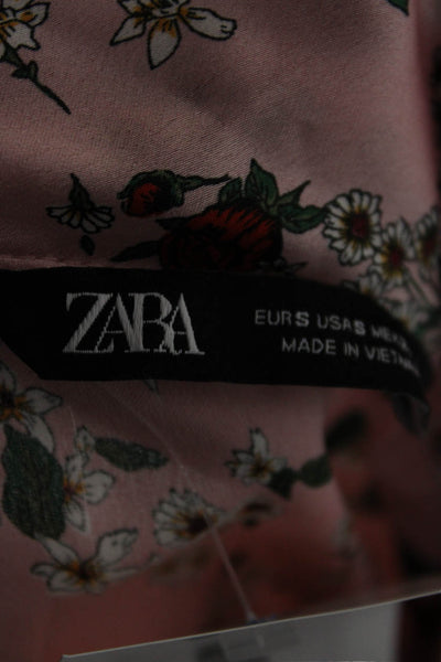 Zara Women Cropped Cowl Neck Floral Blouse Pink 3/4 Sleeve Size S